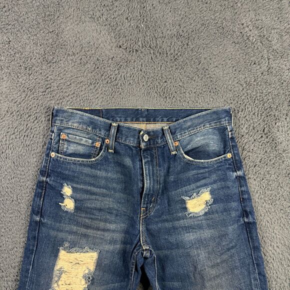 Levis 511 Jeans Mens 33x32 Blue Slim Fit Distressed Dark Wash Denim Pants - Picture 2 of 16